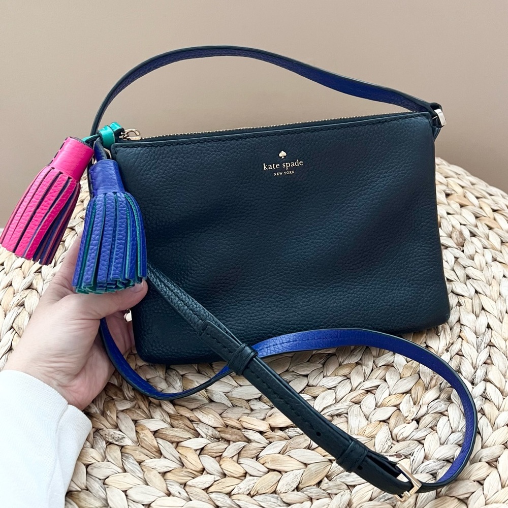 Kate Spade Reservoir Road Carolyn genuine pebbled leather crossbody tassel bag